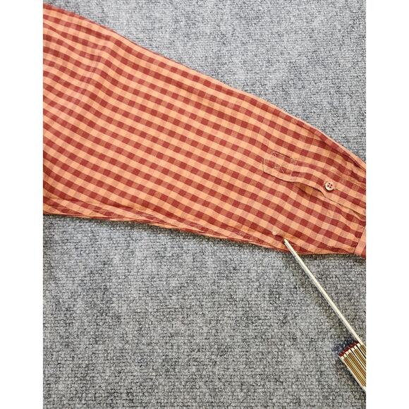 Tommy Bahama Shirt Mens Medium Red Plaid Linen Blend Indigo Palms Button Up - Picture 9 of 16